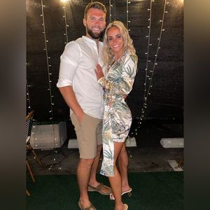 VICI| satin wrap dress | tropical print